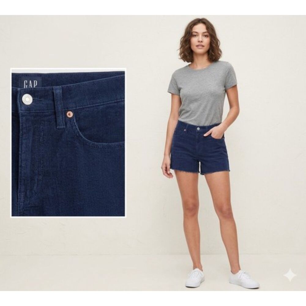 GAP Corduroy Short Womens Sz 12 Soft Stretch Frayed Hem Medieval Blue New